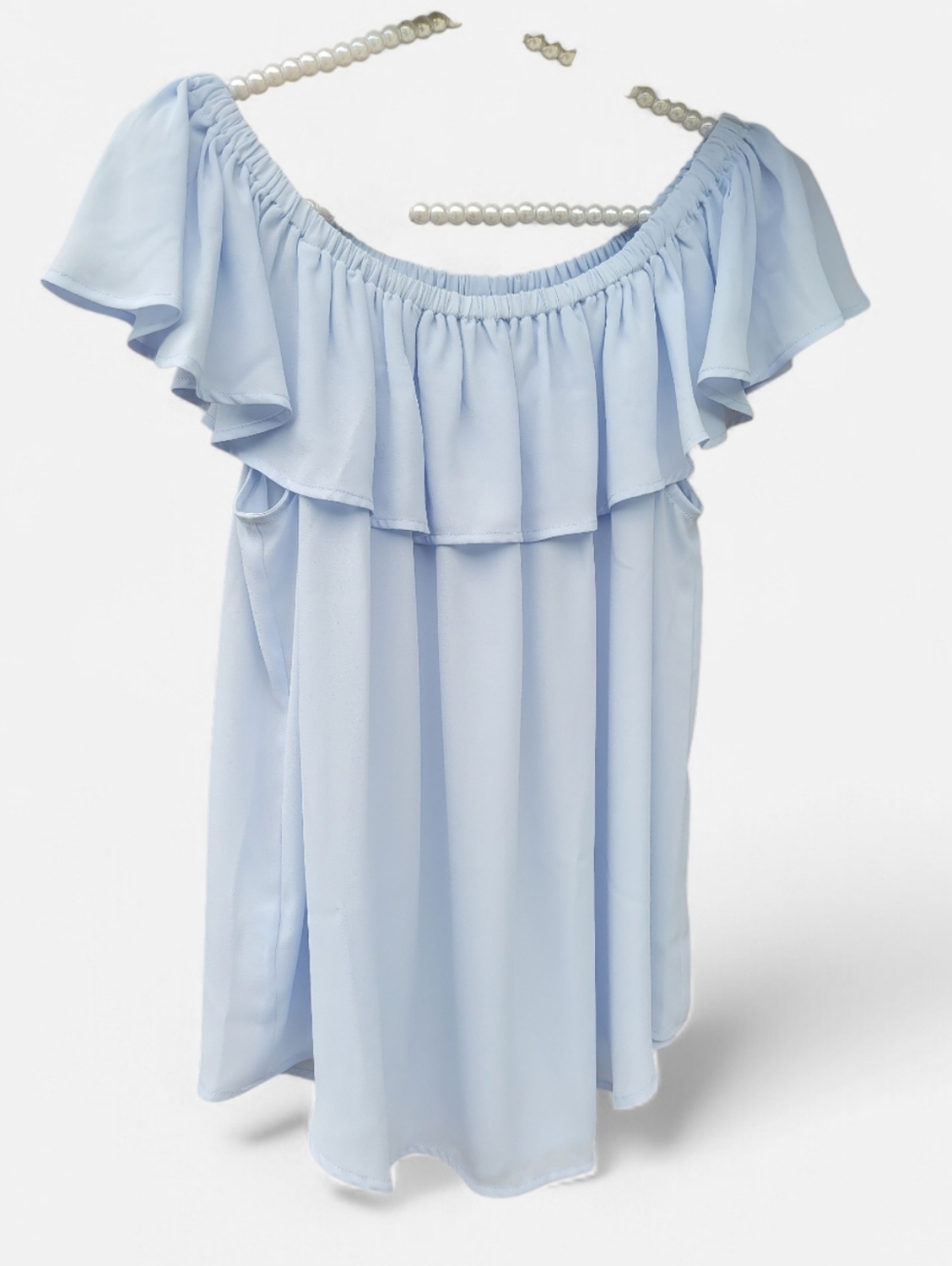 LOFT Outlet Light Blue Off-the-Shoulder Ruffle Top